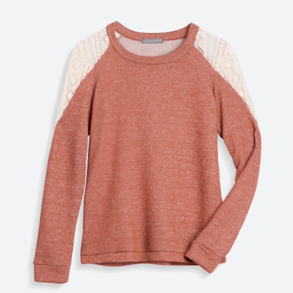 LOVEAPPELA Churoby Lace Shoulder Detail Knit Top size Medium